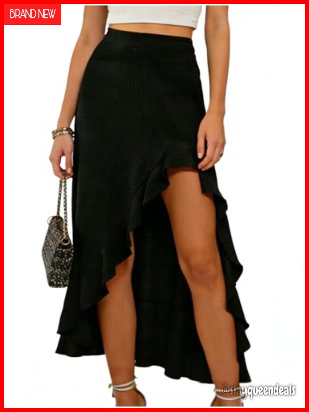 High Low Ruffle Midi Skirt Asymmetrical Split Lightweight Casual